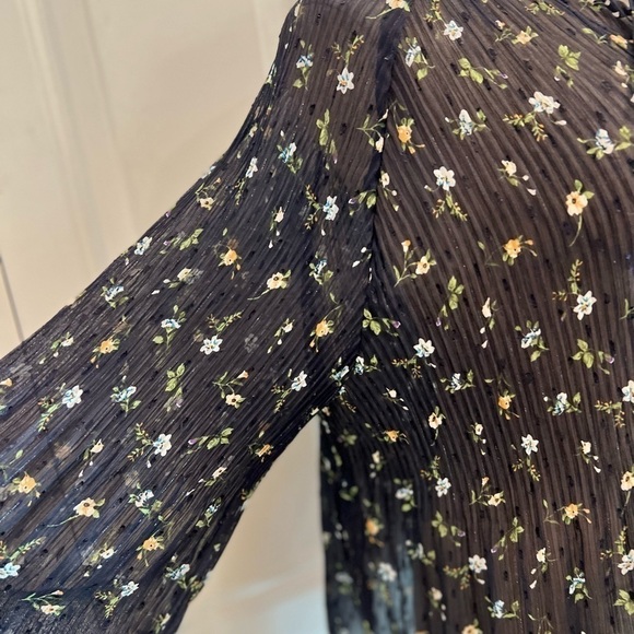 Mango Oversized See Through Navy Floral Long Sleeve Blouse - Picture 8 of 14